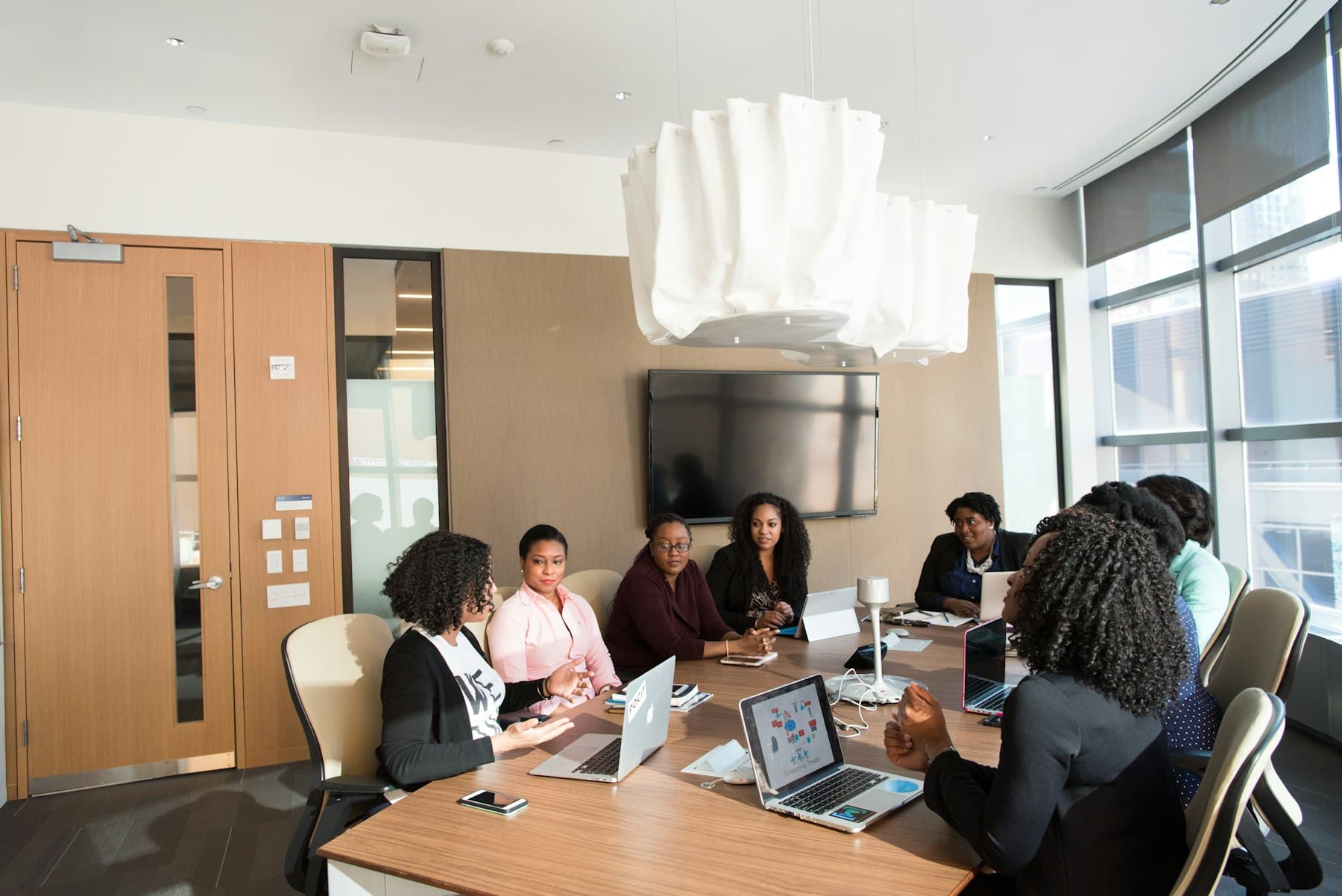 A team working together in a bright office